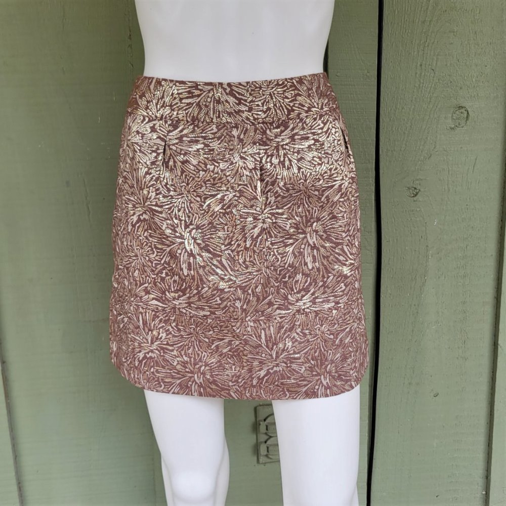NWT ET VOUS Brown Gold Brocade Skirt US 8